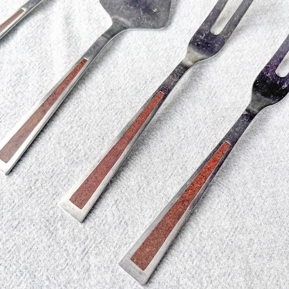 Vintage 1960s Otagiri Serving Forks, Servers & Knife Set - Lot of 5 - MCM
